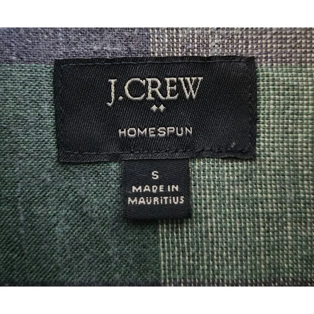J. CREW Men's S Homespun Shirt Blue Green Check Button Up Long Sleeve Cotton